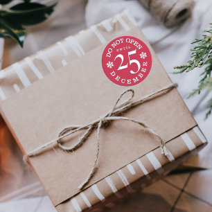 Adesivo Redondo Dia de Natal Não Abra Vermelho de 25 de dezembro