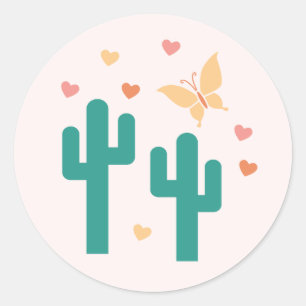 Adesivo Redondo Dia de os namorados Boho Cactus