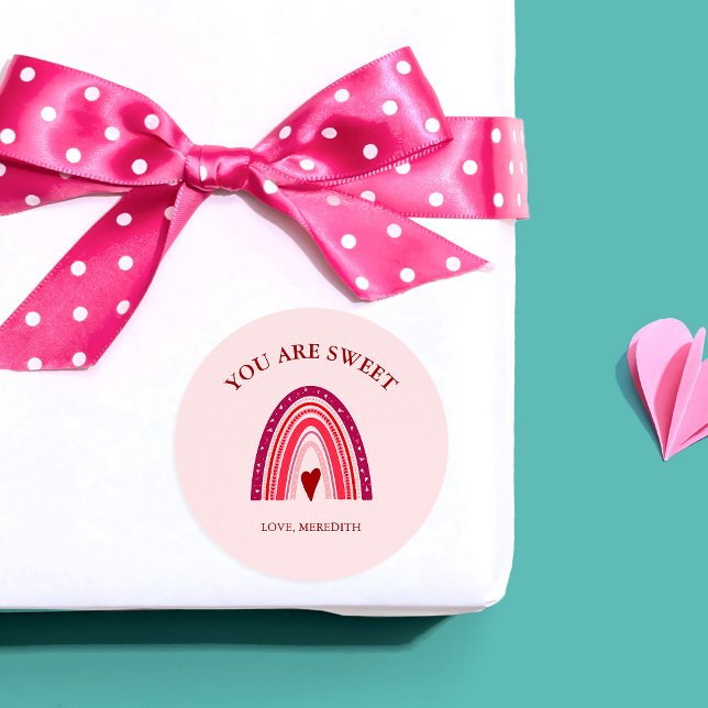 Adesivo Redondo Dia de os namorados Boho Rainbow Você É Doce (Criador carregado)