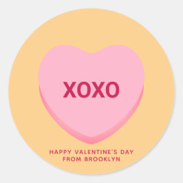 Adesivo Redondo Dia de os namorados cor-de-rosa laranja XOXO