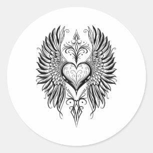 Adesivo Redondo Dia de os namorados Coração com Estilo de Tatuagem