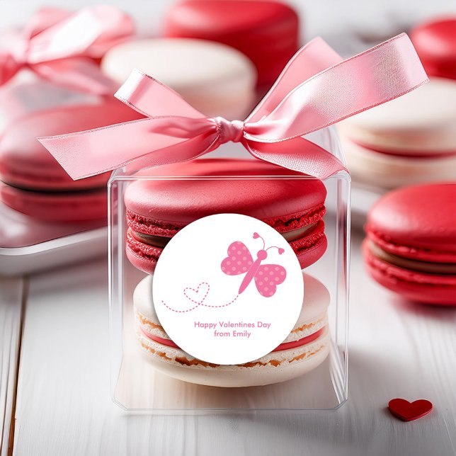 Adesivo Redondo Dia de os namorados de borboleta rosa (Criador carregado)