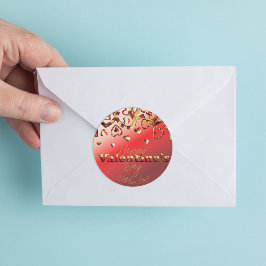 Adesivo Redondo Dia de os namorados De Corações Vermelho E Dourado