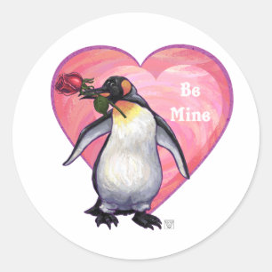 Adesivo Redondo Dia de os namorados de pinguins
