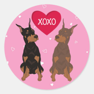 Adesivo Redondo Dia de os namorados Doberman Pinscher