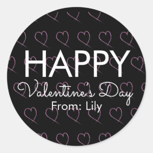 Adesivo Redondo Dia de os namorados Escrivação Corações Rosa Preto