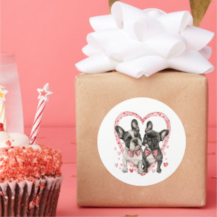 Adesivo Redondo Dia de os namorados Francês do Bulldog