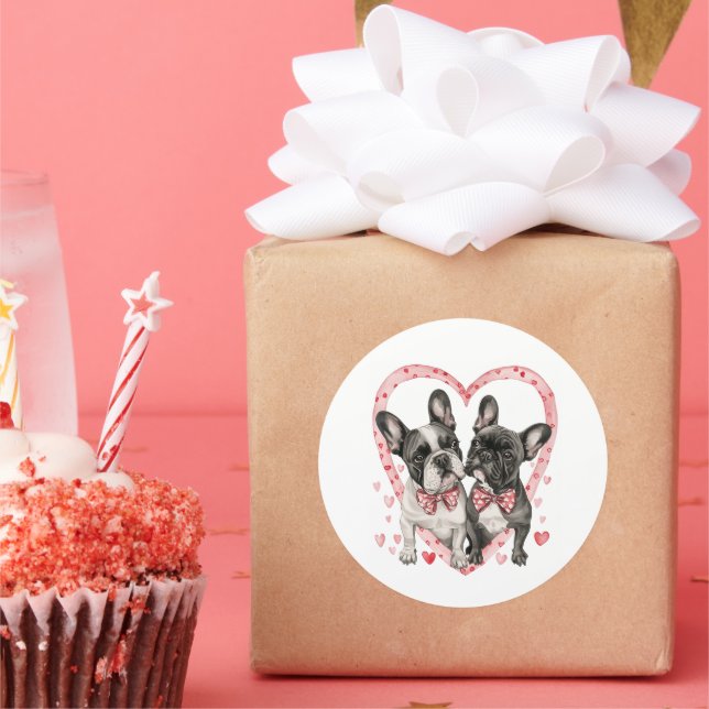 Adesivo Redondo Dia de os namorados Francês do Bulldog (Festa)