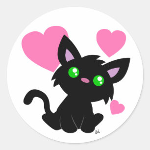 Adesivo Redondo Dia de os namorados Gatinho preto