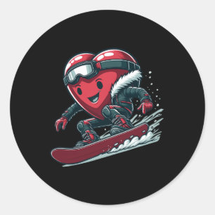 Adesivo Redondo Dia de os namorados Heart Snowboarder Snowboard Wi