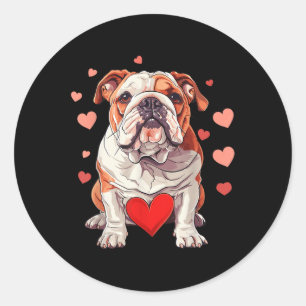 Adesivo Redondo Dia de os namorados Inglês Bulldog Heart Dog Anima