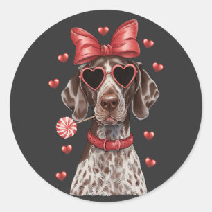 Adesivo Redondo Dia de os namorados Joy German Shorthired Pointer