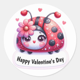 Adesivo Redondo Dia de os namorados Ladybug de Coração Rosa Adoráv
