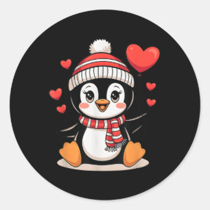 Adesivo Redondo Dia de os namorados Penguin Heart Balloon Cute