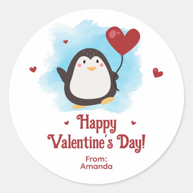 Adesivo Redondo Dia de os namorados Personalizado Pinguin Cute (Frente)