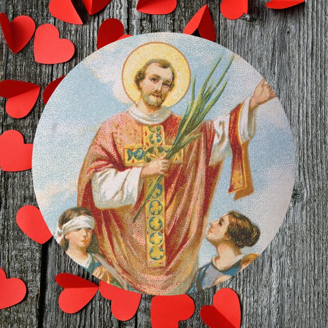 Adesivo Redondo Dia de os namorados Santo católico religioso (Religious Christian Catholic St Valentine Priest Martyr Saint Valentine's Day Classic Round Sticker)
