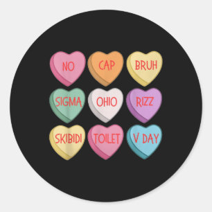 Adesivo Redondo Dia de os namorados Skibidi Rizz Candy Heart Groov