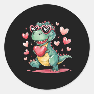 Adesivo Redondo Dia de os namorados T-rex Dinossauro Amam Mulheres