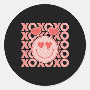 Adesivo Redondo Dia de os namorados Vintage Xoxo Hearts Happy Face