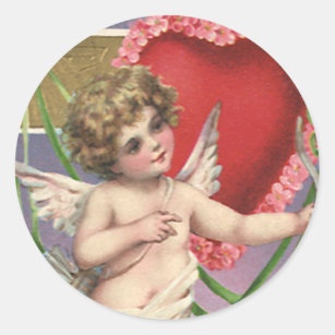 Adesivo Redondo Dia de os namorados Vitoriano Cupido com Coração