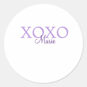 Adesivo Redondo Dia de os namorados Xoxo adicione nome pastel roxo