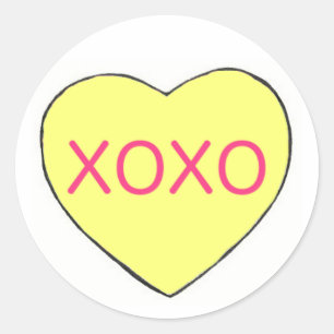 Adesivo Redondo Dia de os namorados XOXO Amarelo Doce Amor Cardíac