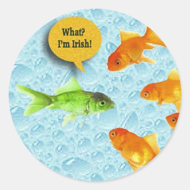 Adesivo Redondo Dia de Patrick, Humor de Peixe Goldfish (Frente)