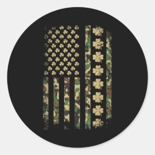 Adesivo Redondo Dia de São Patrício bandeira americana camuflagem
