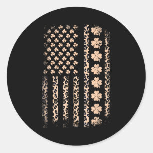 Adesivo Redondo Dia de São Patrício bandeira americana trevo leopa