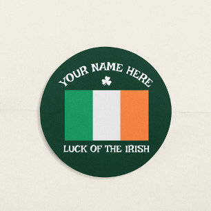 Adesivo Redondo Dia de São Patrício Bandeira da Irlanda Nome Perso