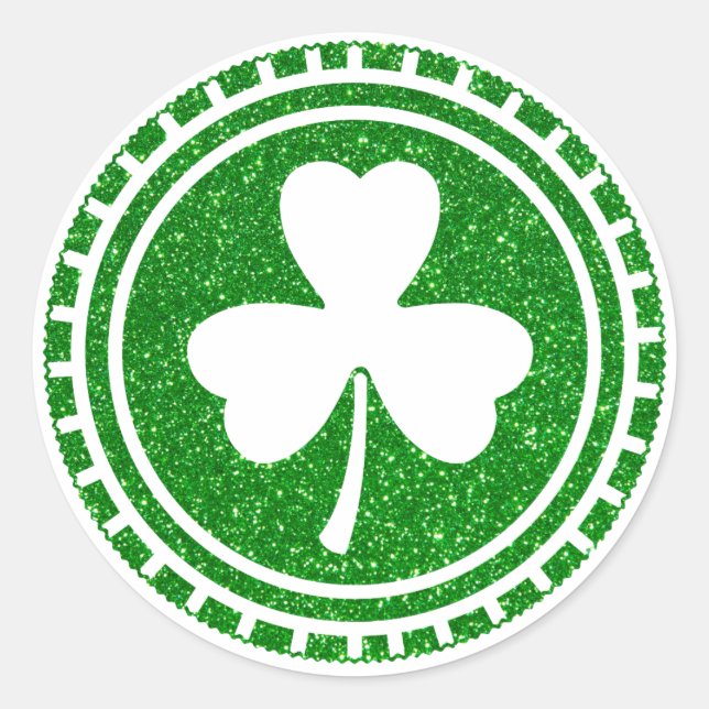 Adesivo Redondo Dia de São Patrício Chip De Shamrock Com Brilho Ve (Frente)