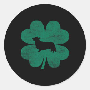 Adesivo Redondo Dia de São Patrício Corgi Irish Green Shamrock Clo