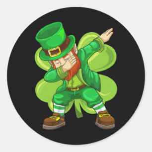 Adesivo Redondo Dia de São Patrício Dabbing Leprechaun Irish Shamr