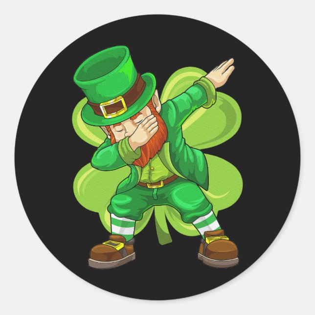 Adesivo Redondo Dia de São Patrício Dabbing Leprechaun Irish Shamr (Frente)