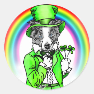 Adesivo Redondo Dia de São Patrício de border collie
