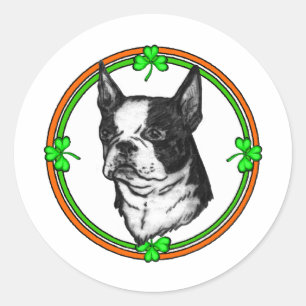 Adesivo Redondo Dia de São Patrício de Boston Terrier