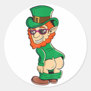 Adesivo Redondo Dia de São Patrício De Bumbum Leprechaun Engraçado
