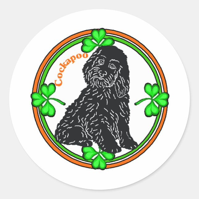 Adesivo Redondo Dia de São Patrício de Cockapoo (Frente)