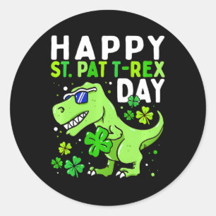 Adesivo Redondo Dia de São Patrício Dinossaur Shamrock Leprechaun 