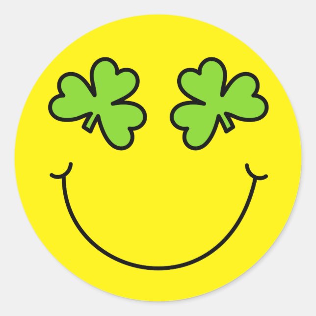 Adesivo Redondo Dia de São Patrício Emoji Shamrock Olhos (Frente)