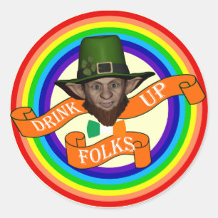 Adesivo Redondo Dia de São Patrício engraçado do leprechaun