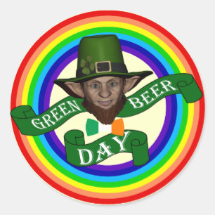 Adesivo Redondo Dia de São Patrício engraçado do leprechaun