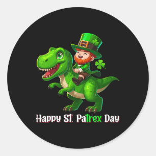 Adesivo Redondo Dia de São Patrício Funny Leprechaun Riding Dino T