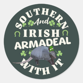 Adesivo Redondo Dia de São Patrício Irlandês Armadillo Funny