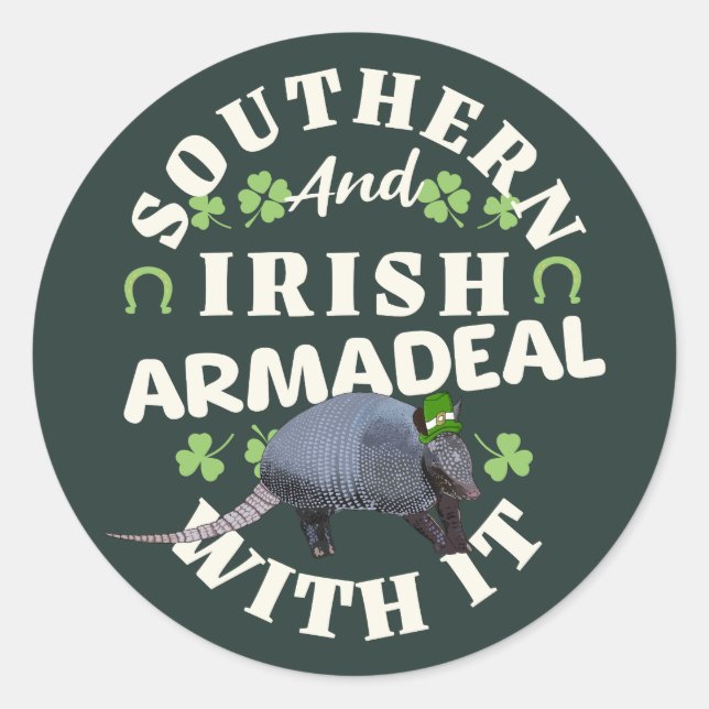 Adesivo Redondo Dia de São Patrício Irlandês Armadillo Funny (Frente)