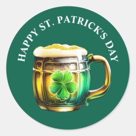 Adesivo Redondo Dia de São Patrício irlandês de shamrock de cervej