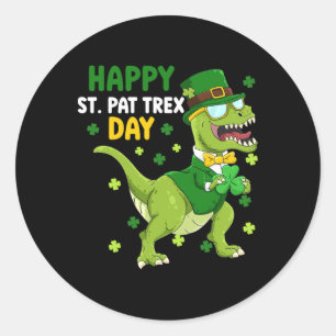 Adesivo Redondo Dia de São Patrício Leprechaun Dinossauro Dino Fel