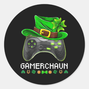 Adesivo Redondo Dia de São Patrício Leprechaun Gamer Kids B