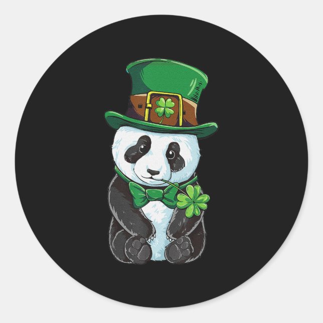 Adesivo Redondo Dia de São Patrício Leprechaun Panda Irish Shamroc (Frente)