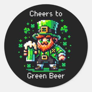 Adesivo Redondo Dia de São Patrício Leprechaun   Saúde à Cerveja V